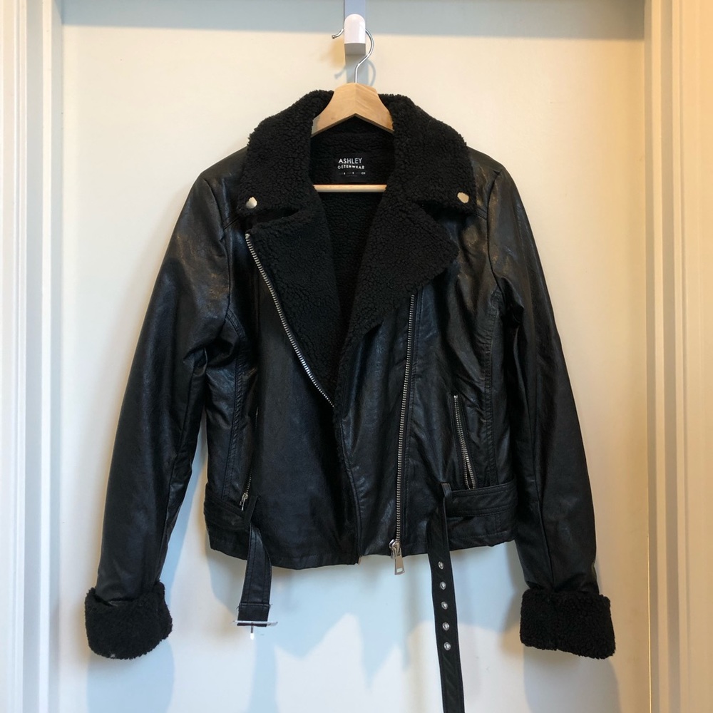 Vegan Leather & Shearling Moto Jacket